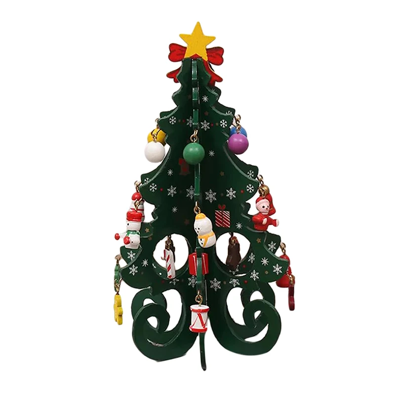 2025 Christmas Tree Children's Handmade DIY Stereo Wooden Christmas Tree Scene Layout Decorations Ornaments (Pendant randomly)