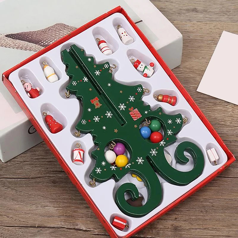 2025 Christmas Tree Children's Handmade DIY Stereo Wooden Christmas Tree Scene Layout Decorations Ornaments (Pendant randomly)