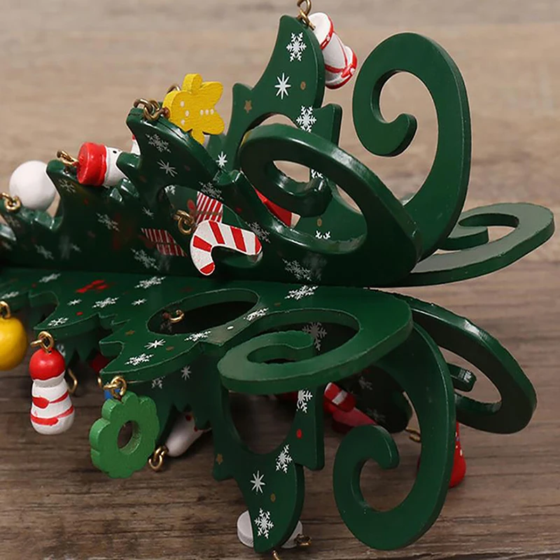 2025 Christmas Tree Children's Handmade DIY Stereo Wooden Christmas Tree Scene Layout Decorations Ornaments (Pendant randomly)