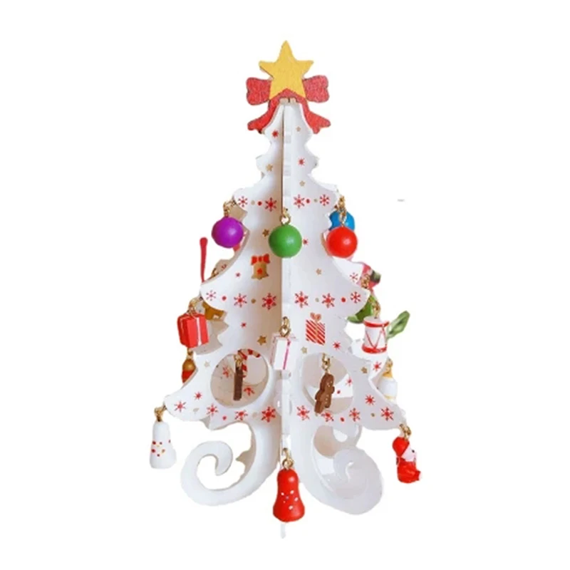 2025 Christmas Tree Children's Handmade DIY Stereo Wooden Christmas Tree Scene Layout Decorations Ornaments (Pendant randomly)
