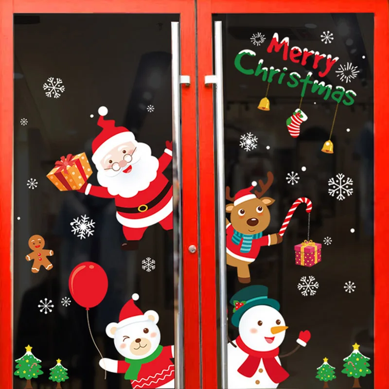 Christmas Window Stickers Ornaments Merry Christmas Decorations 2023 for Home Wall Sticker Decals New Year Decor Noel Stickers