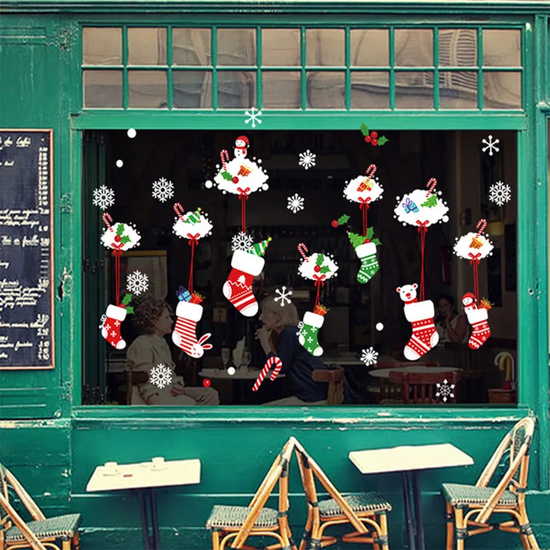 Christmas Window Stickers Ornaments Merry Christmas Decorations 2023 for Home Wall Sticker Decals New Year Decor Noel Stickers