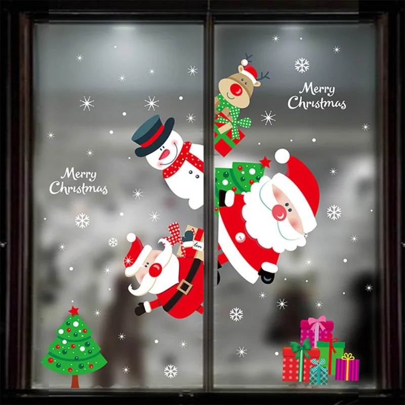 Christmas Window Stickers Ornaments Merry Christmas Decorations 2023 for Home Wall Sticker Decals New Year Decor Noel Stickers
