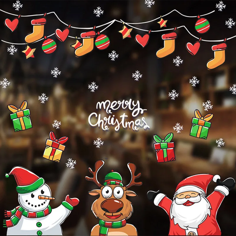 Christmas Window Stickers Ornaments Merry Christmas Decorations 2023 for Home Wall Sticker Decals New Year Decor Noel Stickers