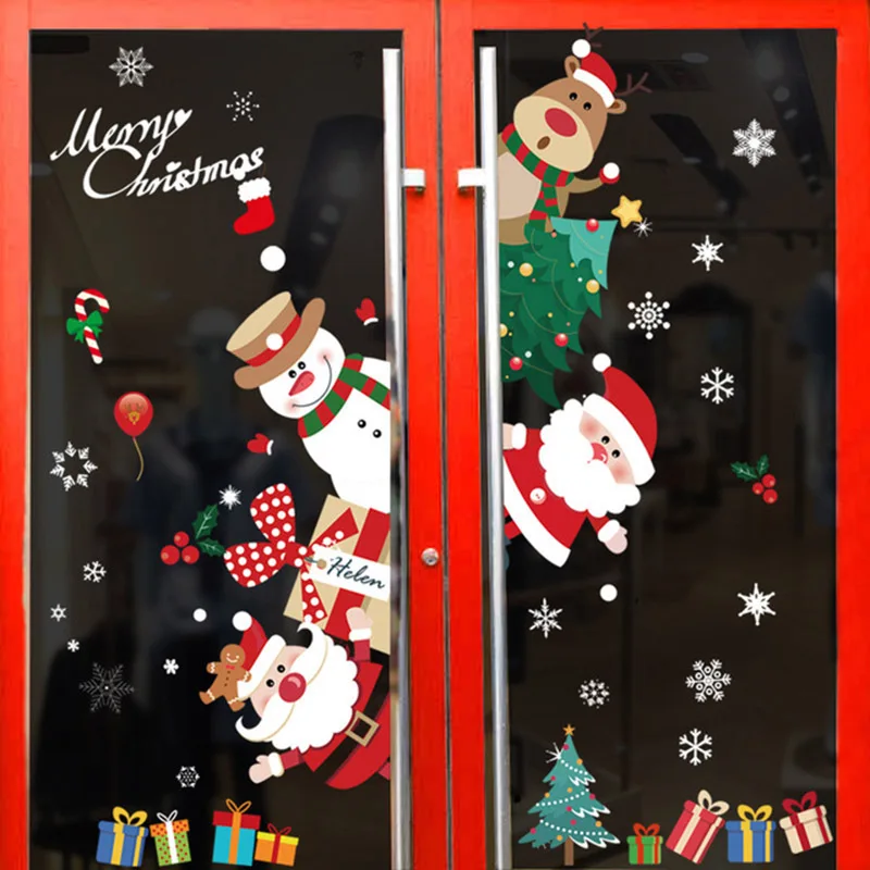 Christmas Window Stickers Ornaments Merry Christmas Decorations 2023 for Home Wall Sticker Decals New Year Decor Noel Stickers