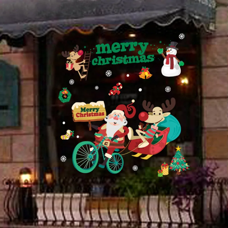 Christmas Window Stickers Ornaments Merry Christmas Decorations 2023 for Home Wall Sticker Decals New Year Decor Noel Stickers