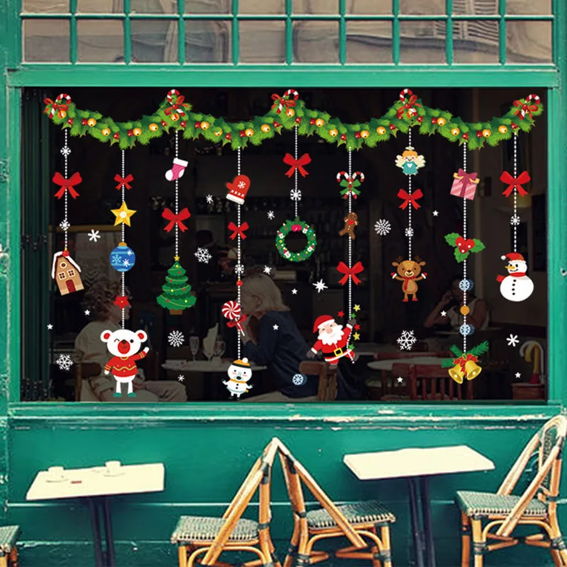 Christmas Window Stickers Ornaments Merry Christmas Decorations 2023 for Home Wall Sticker Decals New Year Decor Noel Stickers