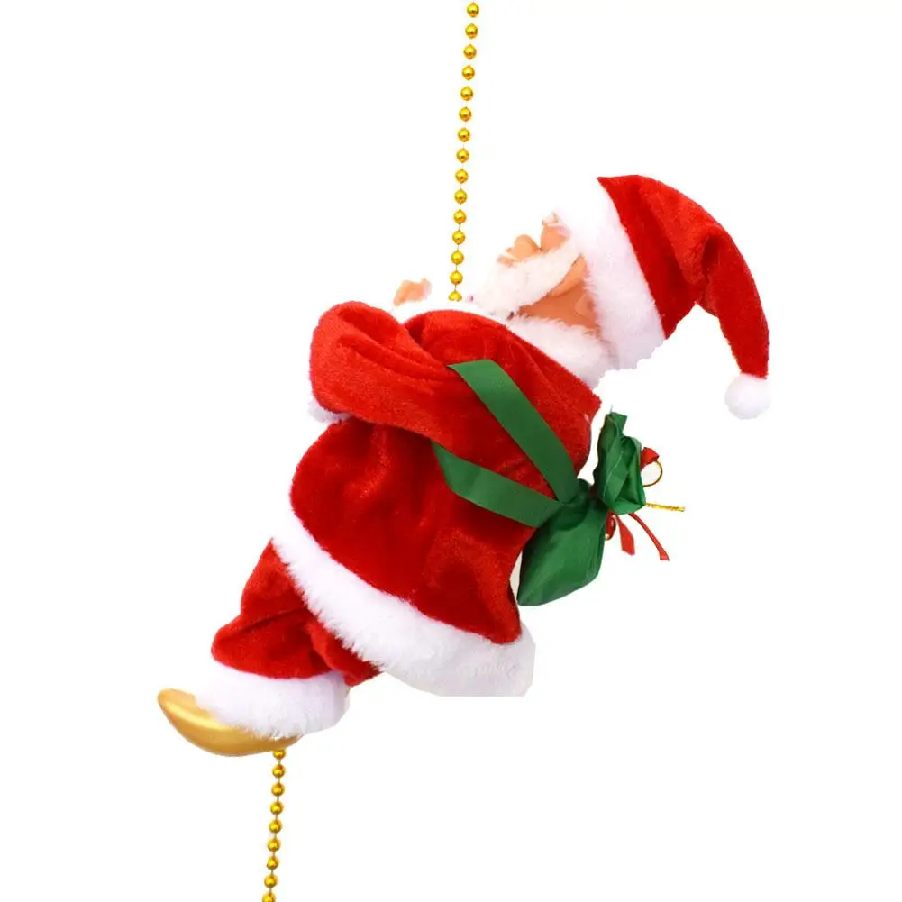 Santa Claus Climbing Beads Battery Operated Electric Climb Up and Down Climbing Santa with Light Music Christmas Decor Ornaments