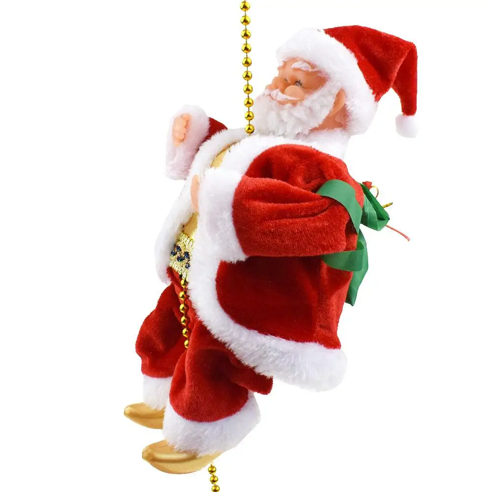 Santa Claus Climbing Beads Battery Operated Electric Climb Up and Down Climbing Santa with Light Music Christmas Decor Ornaments