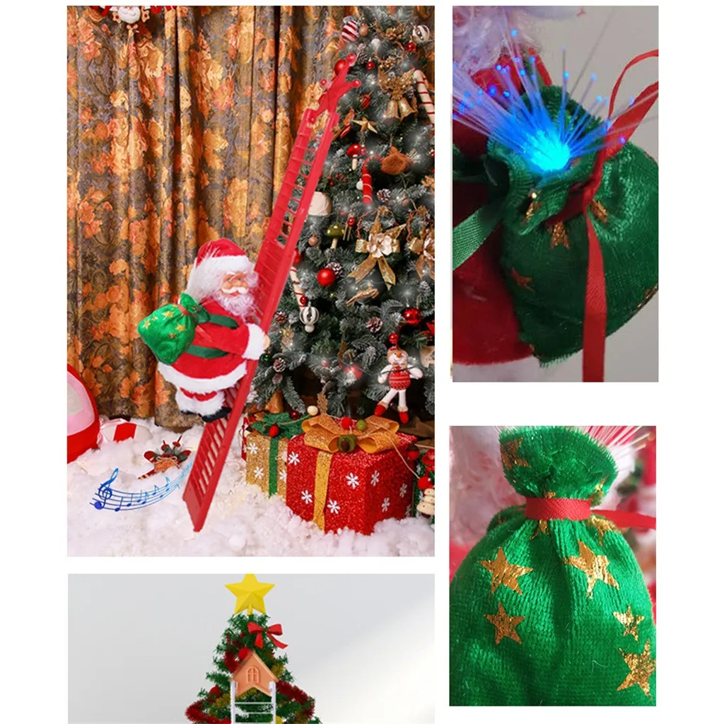 2024 Santa Claus Doll Climbing Ladder with Music Christmas Tree Ornaments Decorations For Home 2023 Navidad New Year Kids Gift