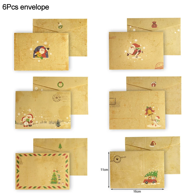 Vintage Christmas Kraft Letter Santa Claus Snowman Gift Envelopes Letter Pad Xmas Party DIY Invitation Greeting Cards Decor Noel