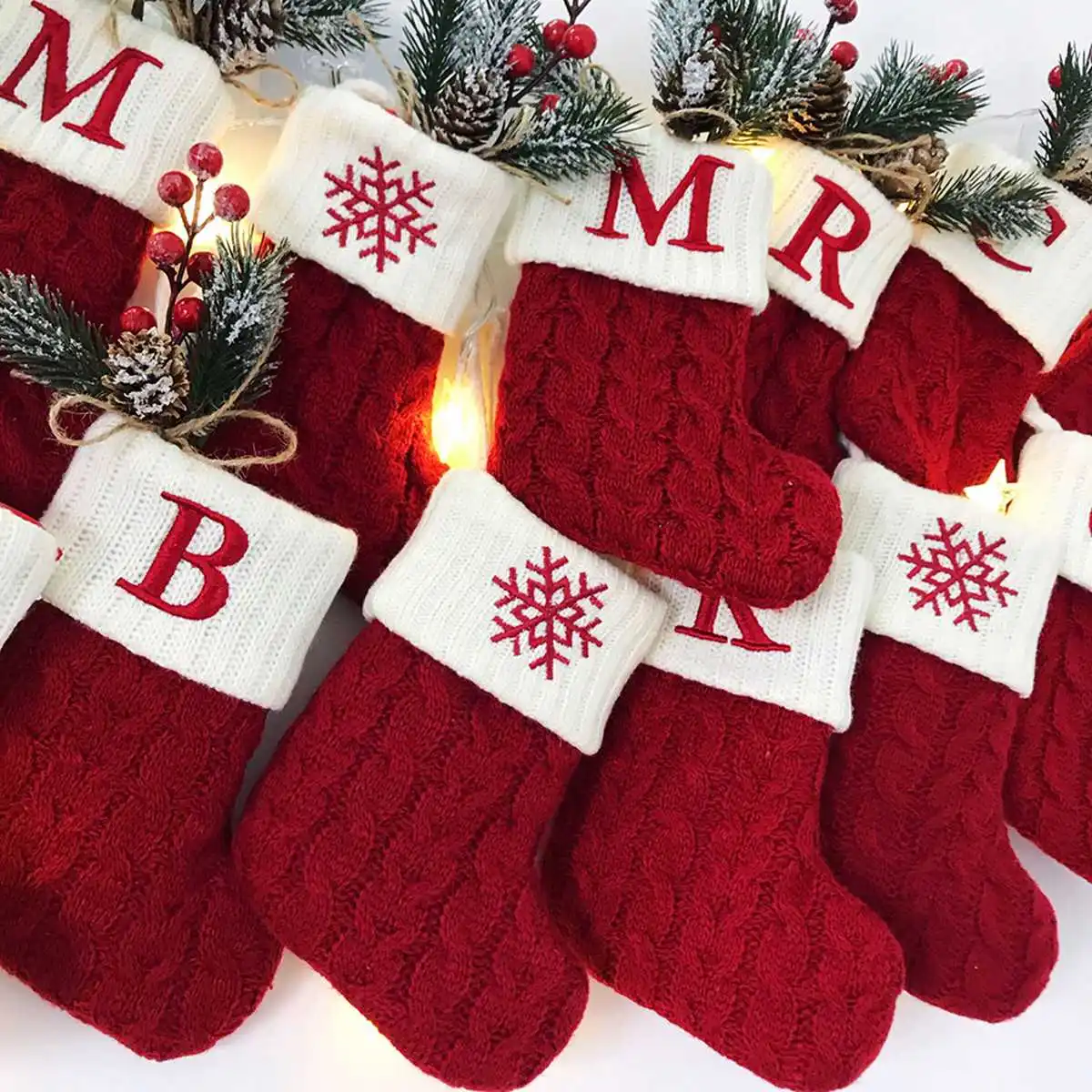 Christmas Letter Knitting Socks Snowflake Stocking 2025 Christmas Decoration for Home Xmas Tree Ornament Gift Navidad Natal 2026