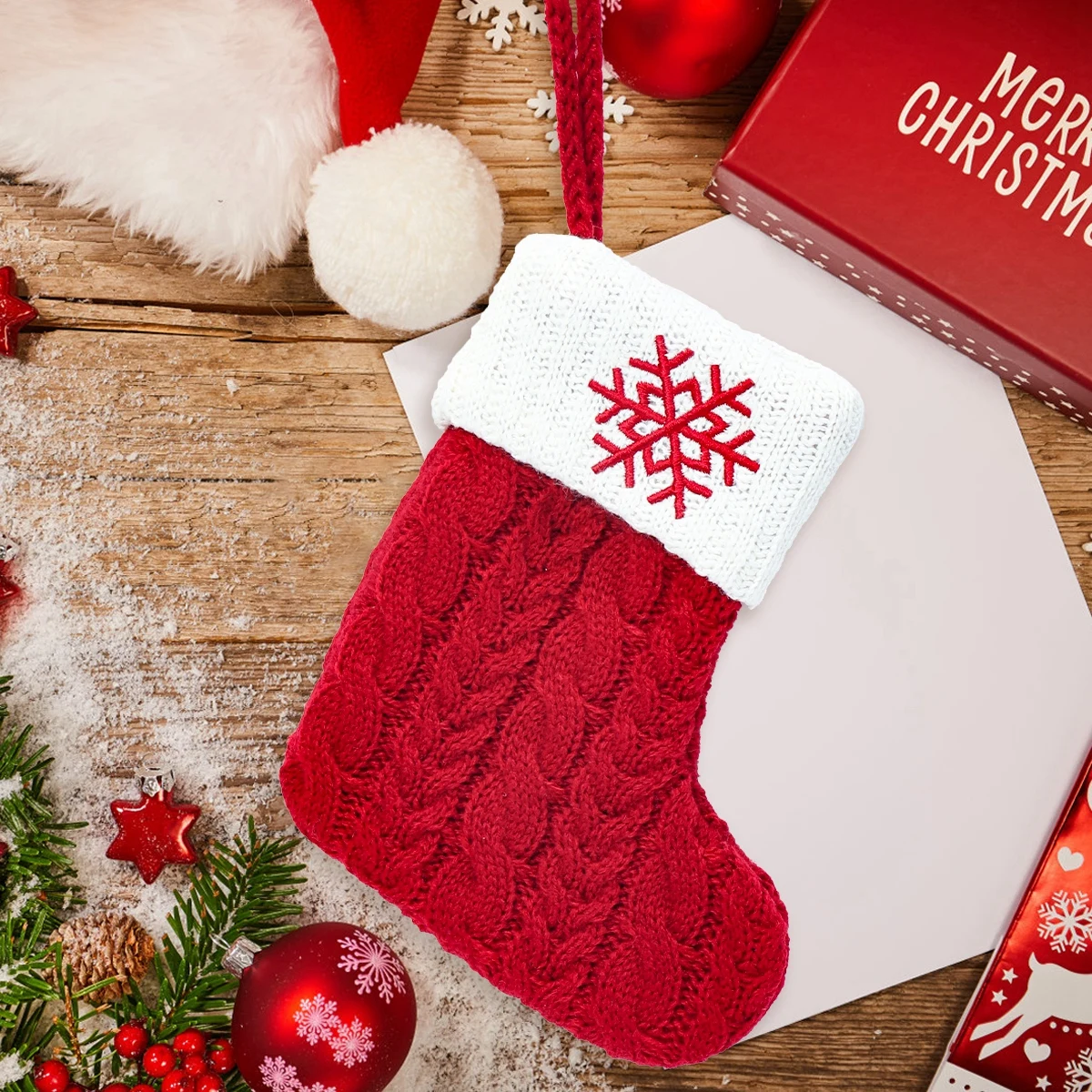 Christmas Letter Knitting Socks Snowflake Stocking 2025 Christmas Decoration for Home Xmas Tree Ornament Gift Navidad Natal 2026