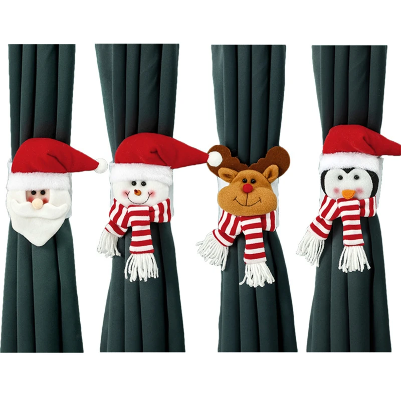 Christmas Curtain Buckle Tieback Santa Snowman El Curtain Tiebacks Holdback Fastener Buckle Clamp Window Decoration Ornaments