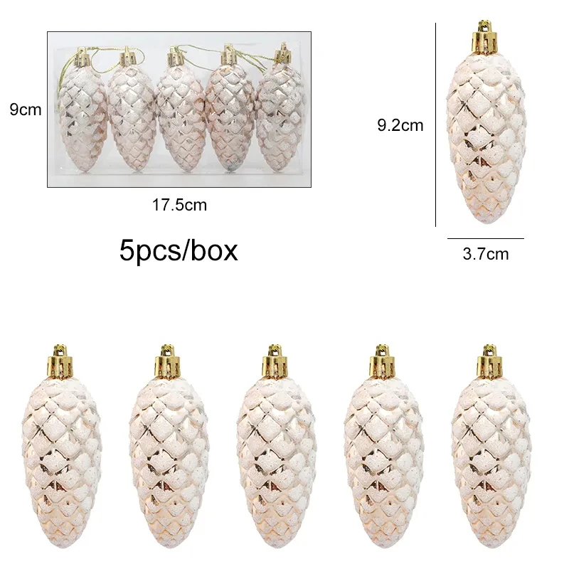 5pcs Electroplated Painted Pine Cone Ball Christmas Tree Hanging Pendant Ornaments Navidad Natal 2023 New Year 2024 Decorations