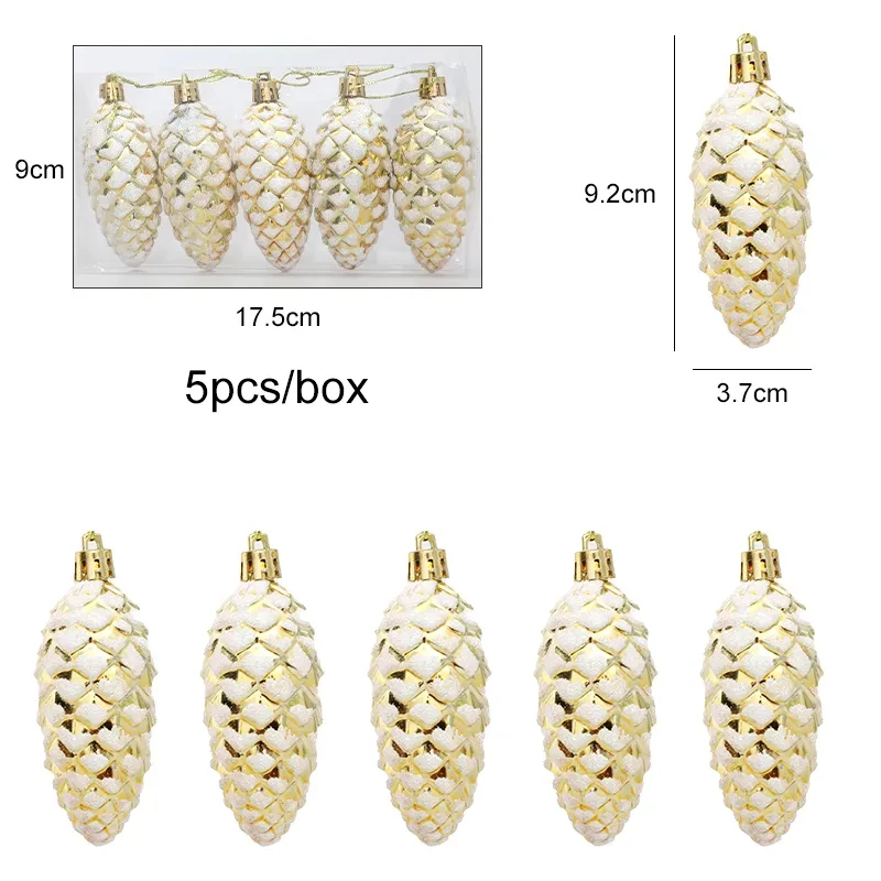 5pcs Electroplated Painted Pine Cone Ball Christmas Tree Hanging Pendant Ornaments Navidad Natal 2023 New Year 2024 Decorations