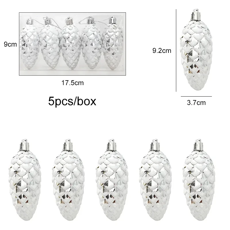 5pcs Electroplated Painted Pine Cone Ball Christmas Tree Hanging Pendant Ornaments Navidad Natal 2023 New Year 2024 Decorations