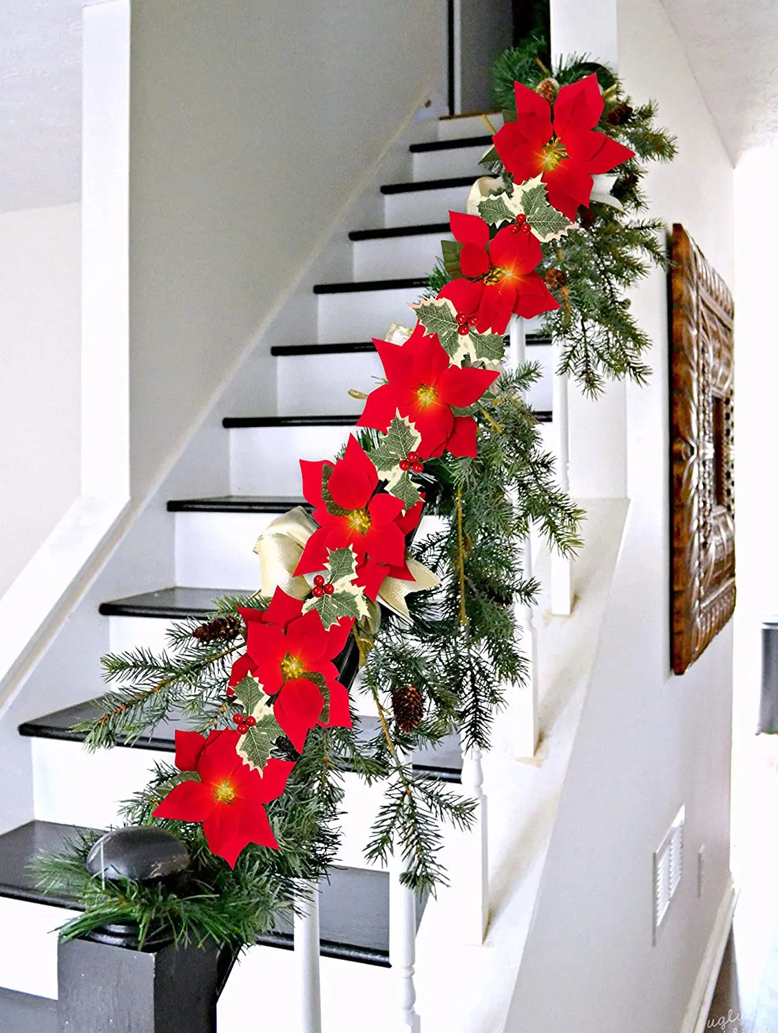 2/3/4m Christmas Poinsettia Garland Artificial Flower Xmas String Light Indoor/Outdoor Holiday Decor Christmas 2023 Navidad Noel