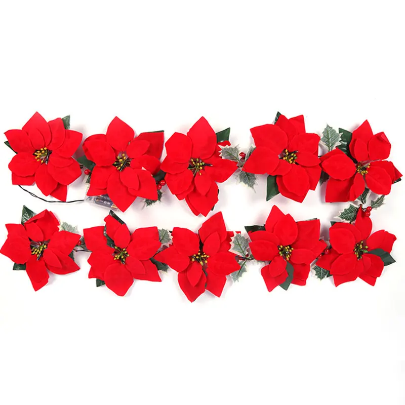 2/3/4m Christmas Poinsettia Garland Artificial Flower Xmas String Light Indoor/Outdoor Holiday Decor Christmas 2023 Navidad Noel