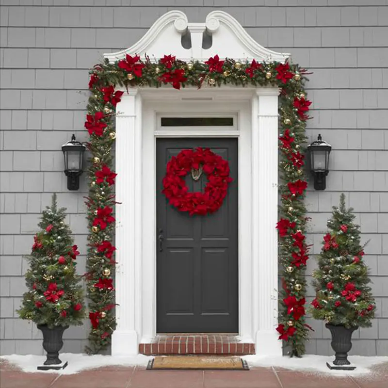 2/3/4m Christmas Poinsettia Garland Artificial Flower Xmas String Light Indoor/Outdoor Holiday Decor Christmas 2023 Navidad Noel