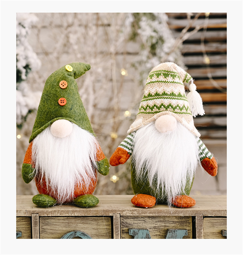 knitted Green Gnome Doll Figurine Christmas Faceless Doll Ornament Xmas Gift New Year Decoration For Home Office Children's Gift