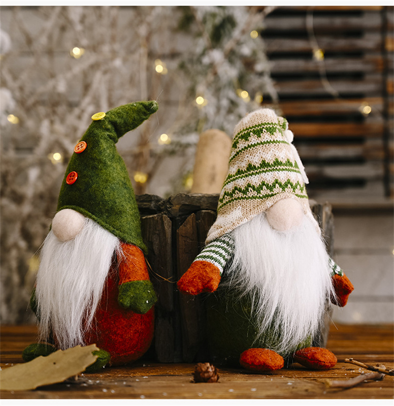 knitted Green Gnome Doll Figurine Christmas Faceless Doll Ornament Xmas Gift New Year Decoration For Home Office Children's Gift