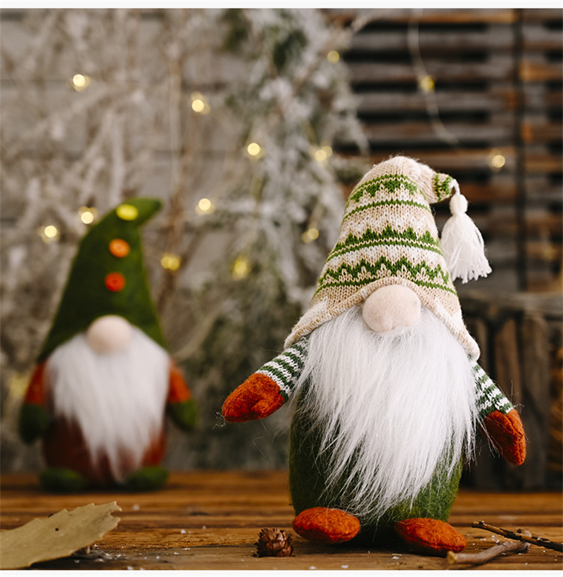 knitted Green Gnome Doll Figurine Christmas Faceless Doll Ornament Xmas Gift New Year Decoration For Home Office Children's Gift