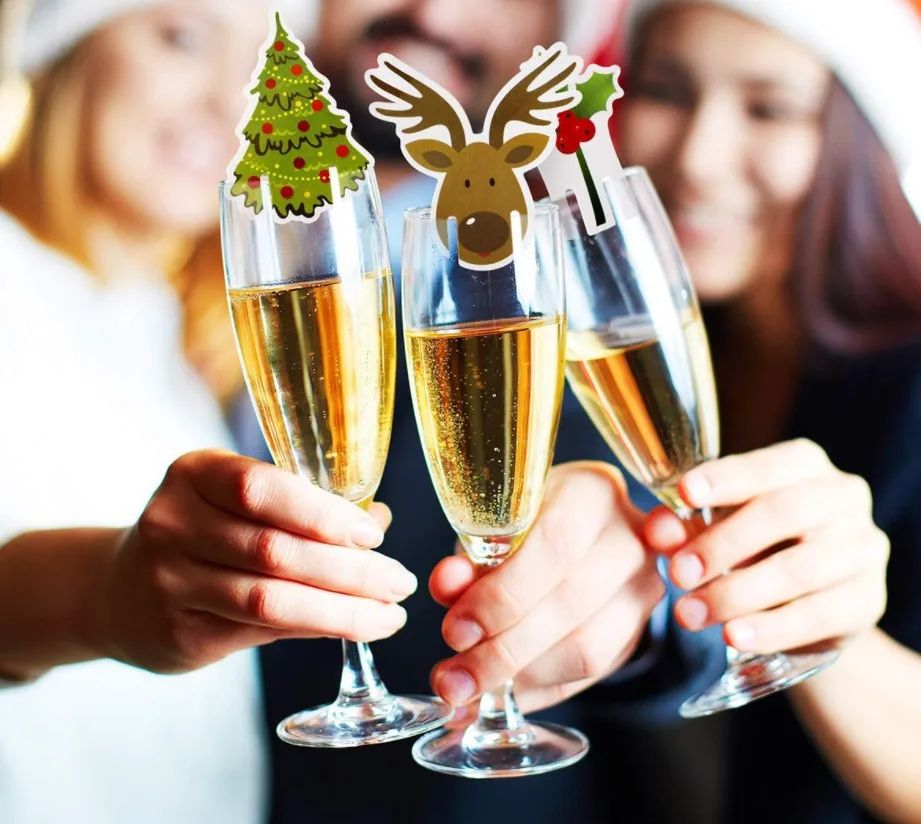 10PCS Christmas Cup Card Santa Hat Wine Glass Decor Ornaments Navidad Noel New Year Gift Christmas Decorations