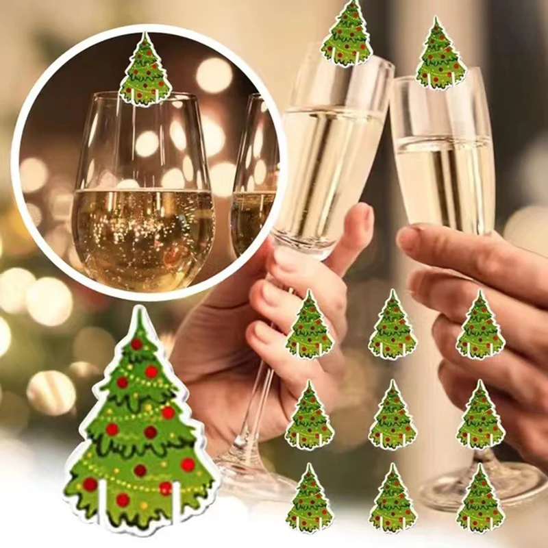 10PCS Christmas Cup Card Santa Hat Wine Glass Decor Ornaments Navidad Noel New Year Gift Christmas Decorations