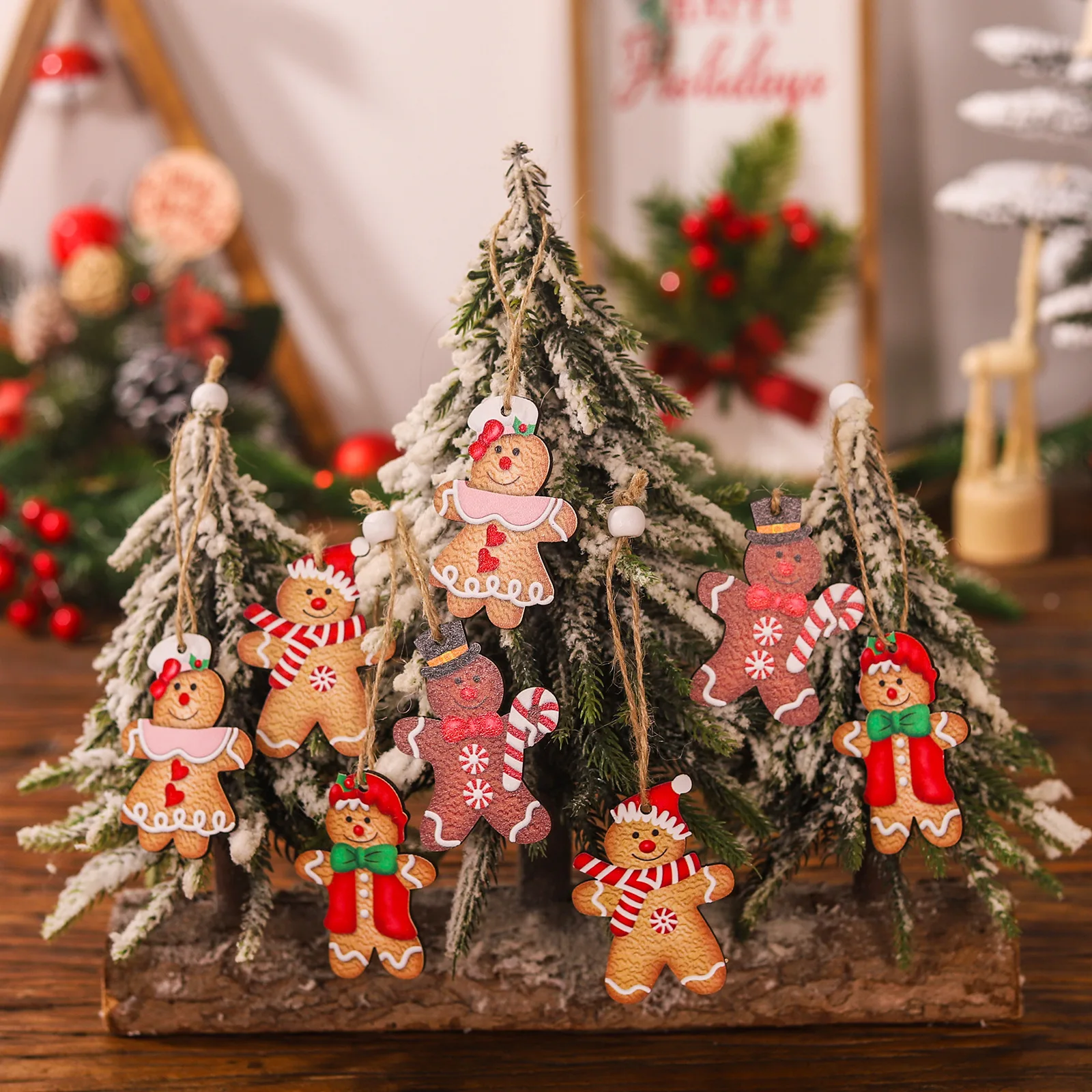 12pcs Christmas Wooden Gingerbread Man Ornaments Merry Christmas Decoration Xmas Tree Hanging Pendant Navidad Gift New Year Noel