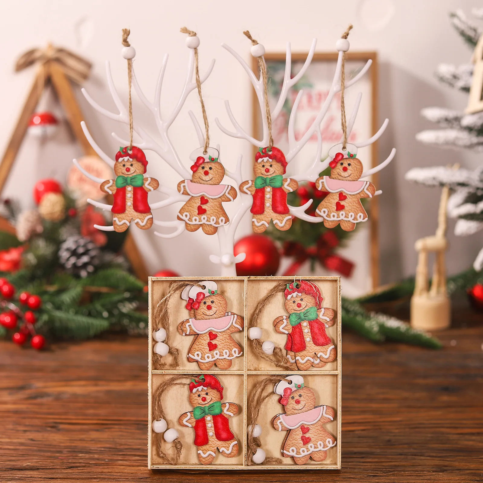 12pcs Christmas Wooden Gingerbread Man Ornaments Merry Christmas Decoration Xmas Tree Hanging Pendant Navidad Gift New Year Noel