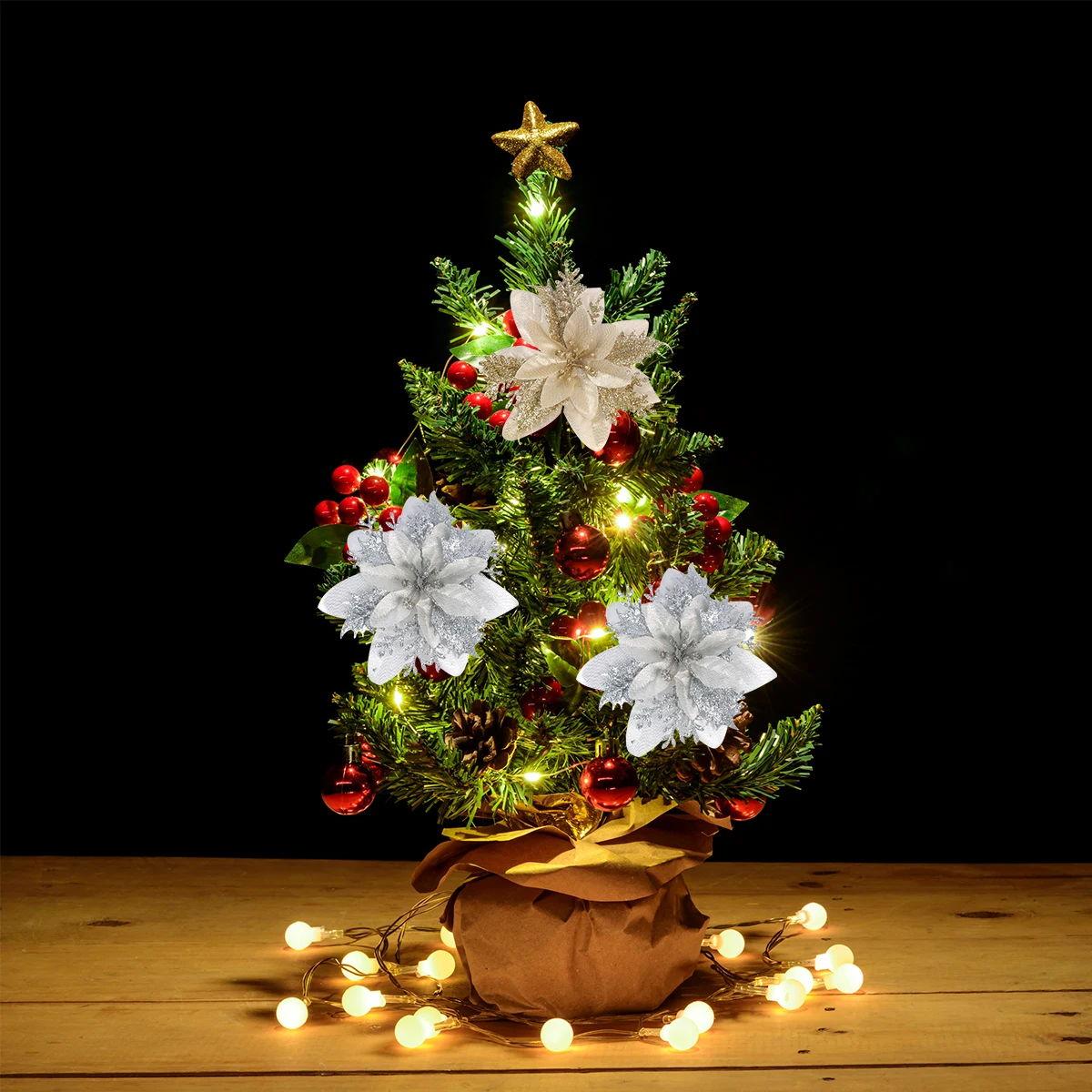 5/10pcs Christmas Flowers Christmas Tree Decorations for Home Fake Glitter Artifical Flowers Xmas Ornaments New Year Decorations