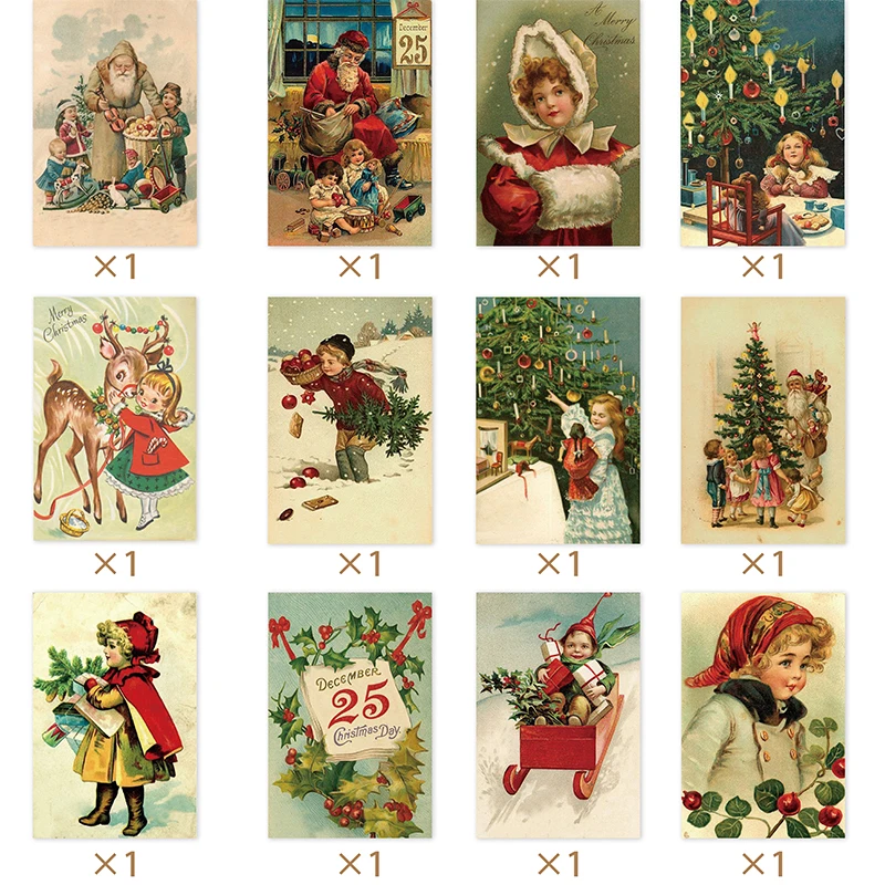 12/24pcs Retro Christmas Postcards Santa Claus Vintage Christmas Greeting Cards Blank Christmas greeting Gift for Friend Navidad