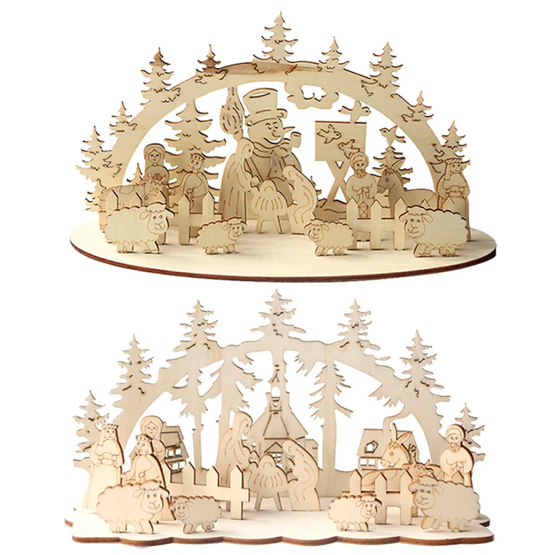 Creative DIY Wooden Christmas Desktop Ornaments Snowman Church Wood Craft New Year Christmas Decorations for Home Navidad Noel