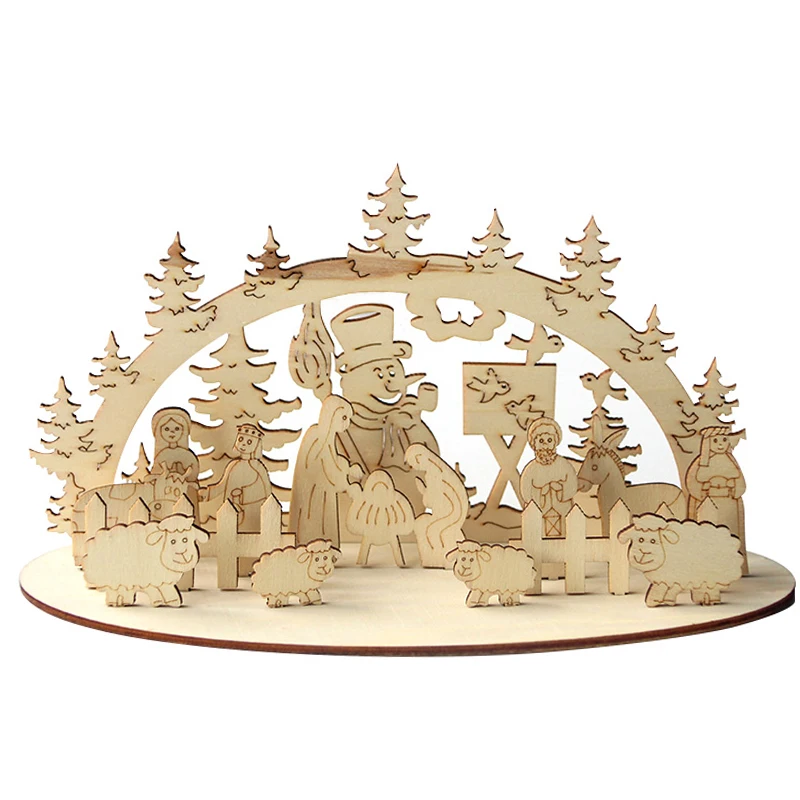 Creative DIY Wooden Christmas Desktop Ornaments Snowman Church Wood Craft New Year Christmas Decorations for Home Navidad Noel