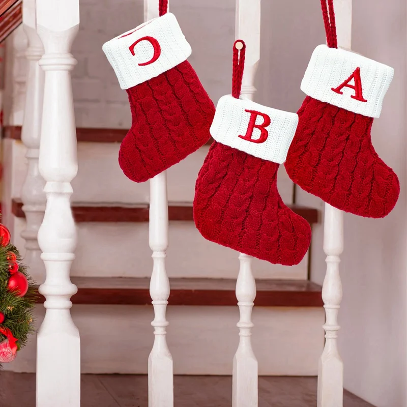 Christmas Alphabet Knitting Sock Christmas Tree Ornament Christmas Decoration For Home 2024 Navidad Noel Xmas New Year 2025 Gift