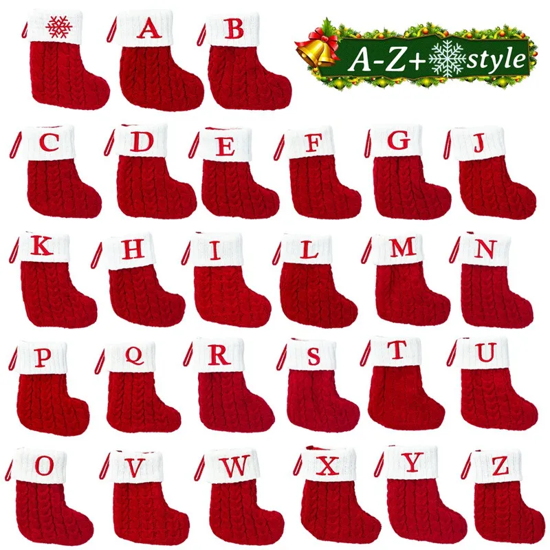 Christmas Alphabet Knitting Sock Christmas Tree Ornament Christmas Decoration For Home 2024 Navidad Noel Xmas New Year 2025 Gift
