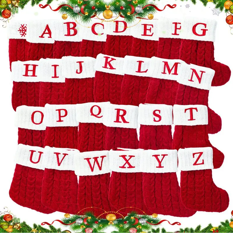 Christmas Alphabet Knitting Sock Christmas Tree Ornament Christmas Decoration For Home 2024 Navidad Noel Xmas New Year 2025 Gift