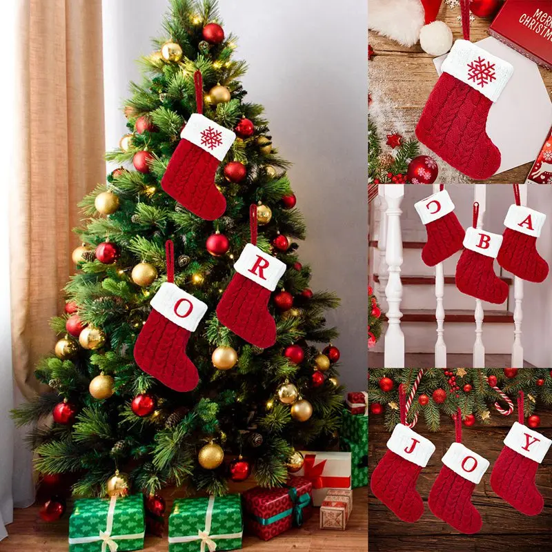 Christmas Alphabet Knitting Sock Christmas Tree Ornament Christmas Decoration For Home 2024 Navidad Noel Xmas New Year 2025 Gift