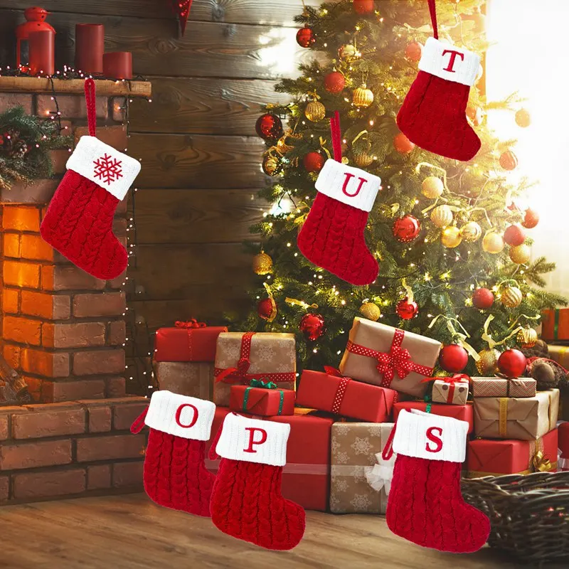 Christmas Alphabet Knitting Sock Christmas Tree Ornament Christmas Decoration For Home 2024 Navidad Noel Xmas New Year 2025 Gift