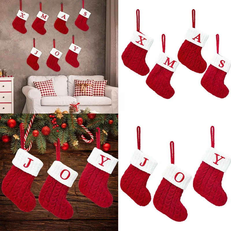 Christmas Alphabet Knitting Sock Christmas Tree Ornament Christmas Decoration For Home 2024 Navidad Noel Xmas New Year 2025 Gift