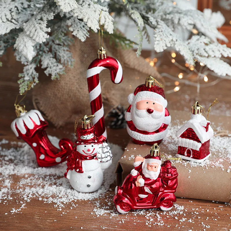 2pcs Christmas Tree Ornaments Snowman Crutch Elk Xmas Tree Pendant Christmas Decoration for Home New Year Gifts 2023 Kids Toys