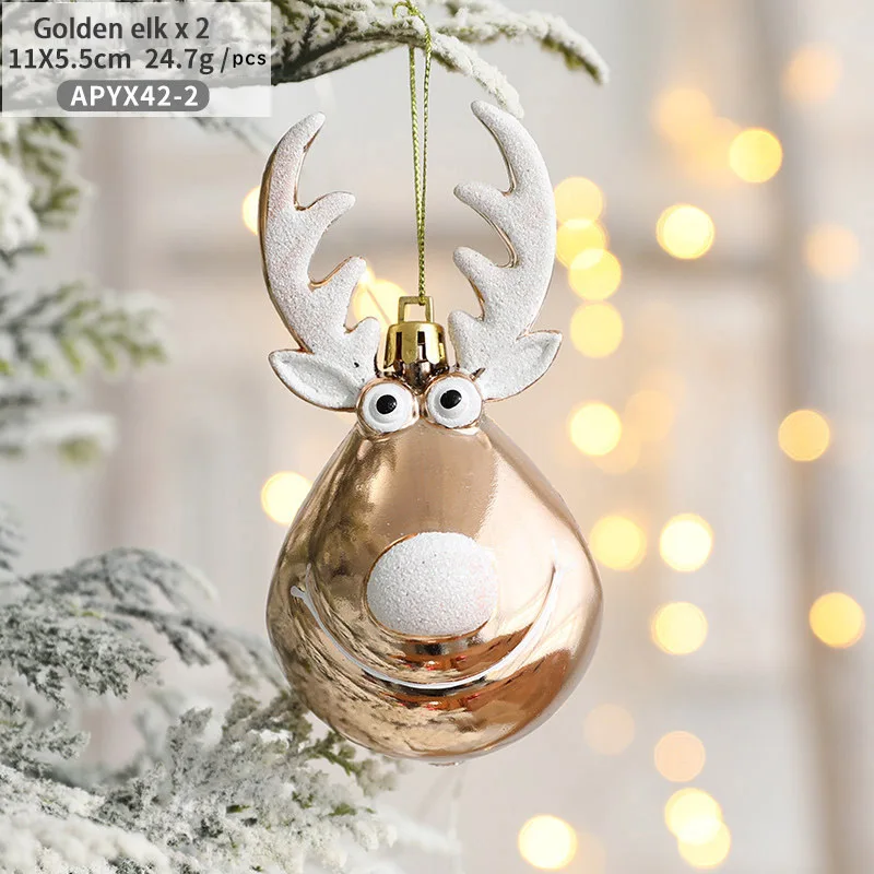 2pcs Christmas Tree Ornaments Snowman Crutch Elk Xmas Tree Pendant Christmas Decoration for Home New Year Gifts 2023 Kids Toys