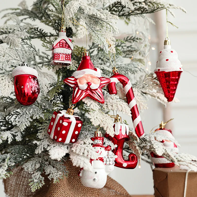 2pcs Christmas Tree Ornaments Snowman Crutch Elk Xmas Tree Pendant Christmas Decoration for Home New Year Gifts 2023 Kids Toys