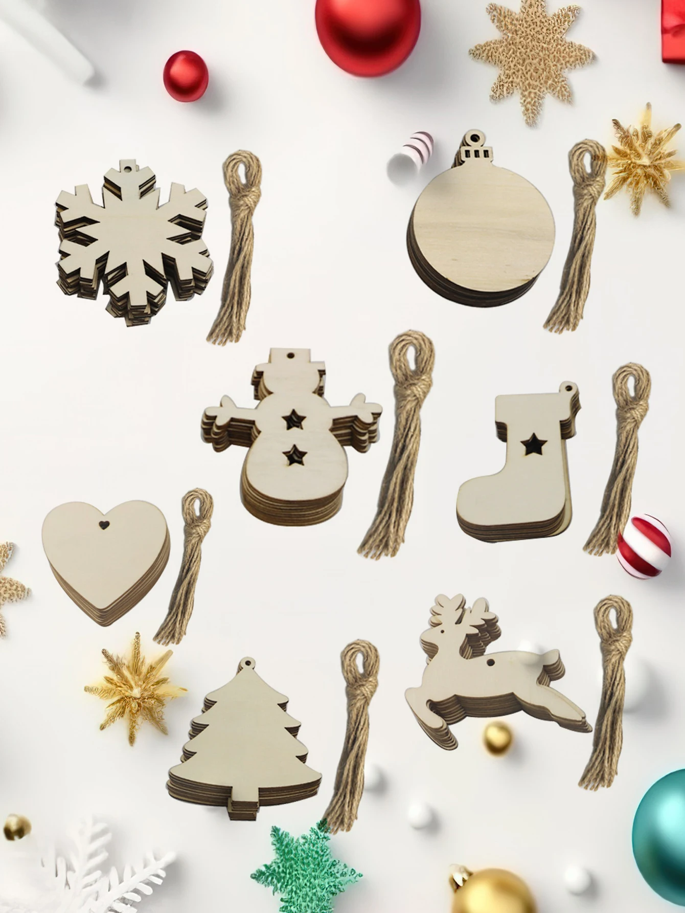 10pcs Wood DIY Christmas Pendants Children Handwork Painting Christmas Tree Decorations New Year Christmas Decoration