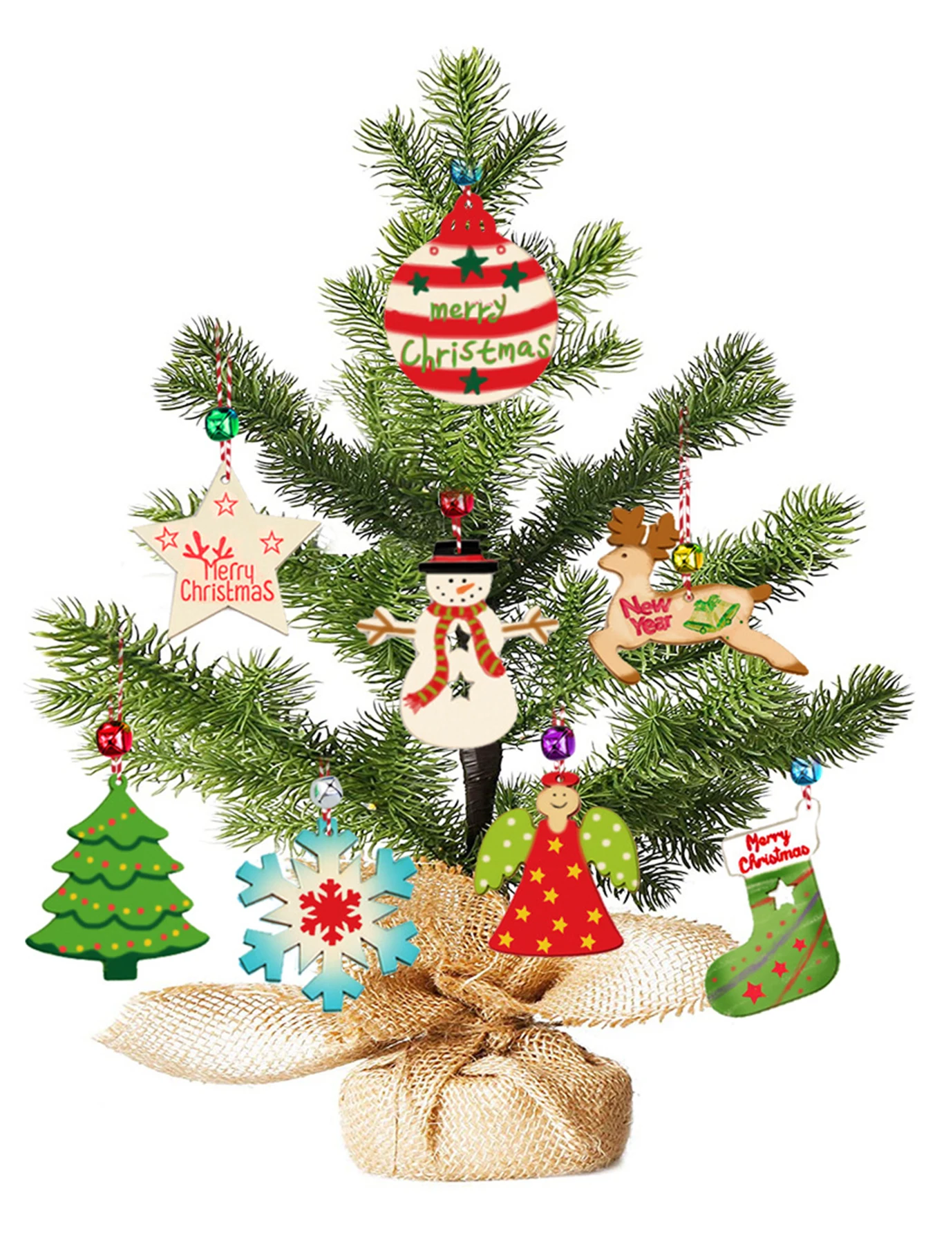 10pcs Wood DIY Christmas Pendants Children Handwork Painting Christmas Tree Decorations New Year Christmas Decoration