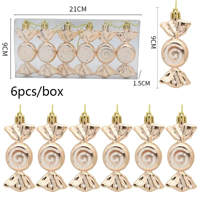 6pcs/box Candy Crutch Icicle Christmas Tree DIY Ornaments New Year Xmas Gifts Christmas Ball Decoration for Home Navidad