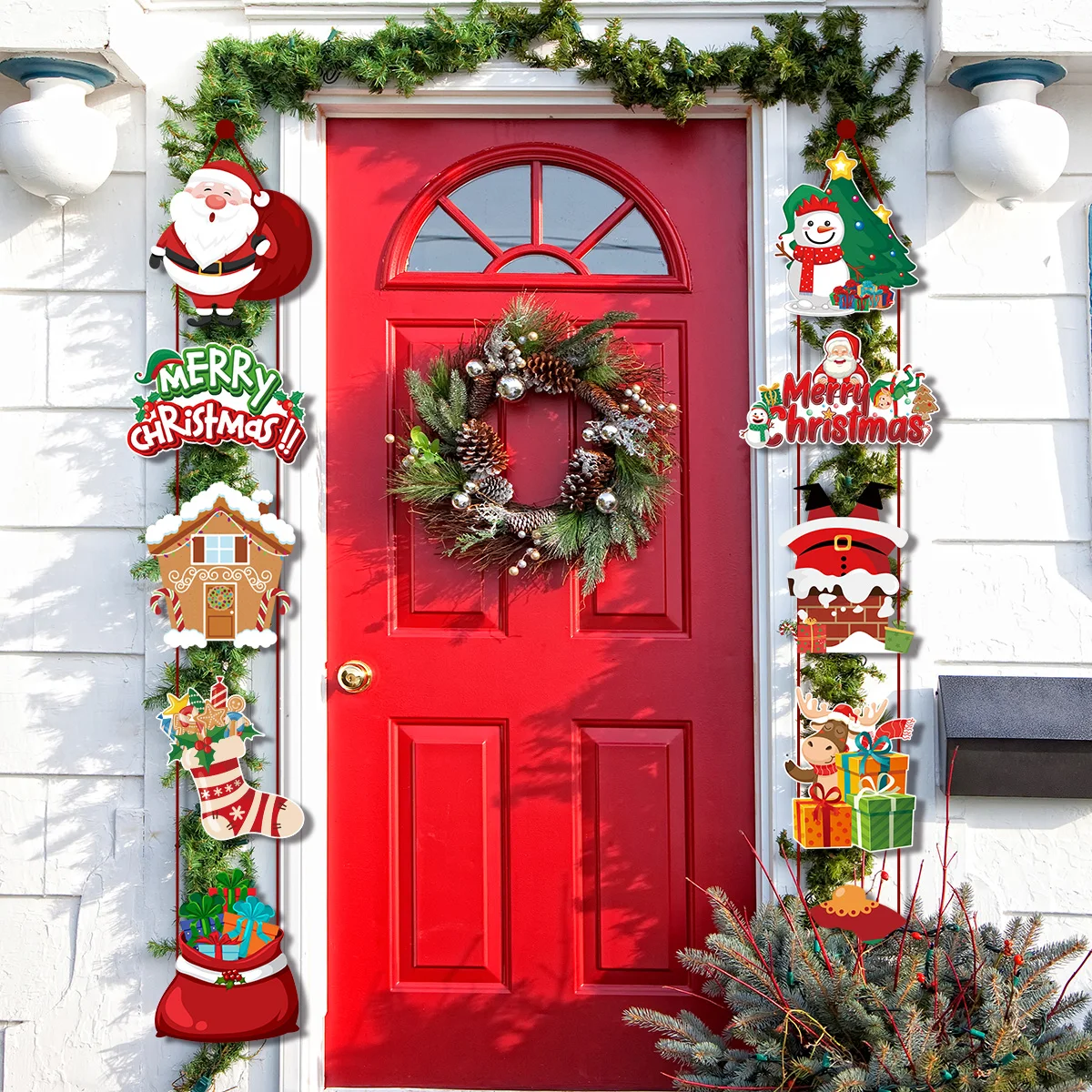 Merry Christmas Door Hanging Banner Santa Claus Snowman Elk Couplet Navidad Party Door Decorations Xmas Home Ornaments Noel 2023
