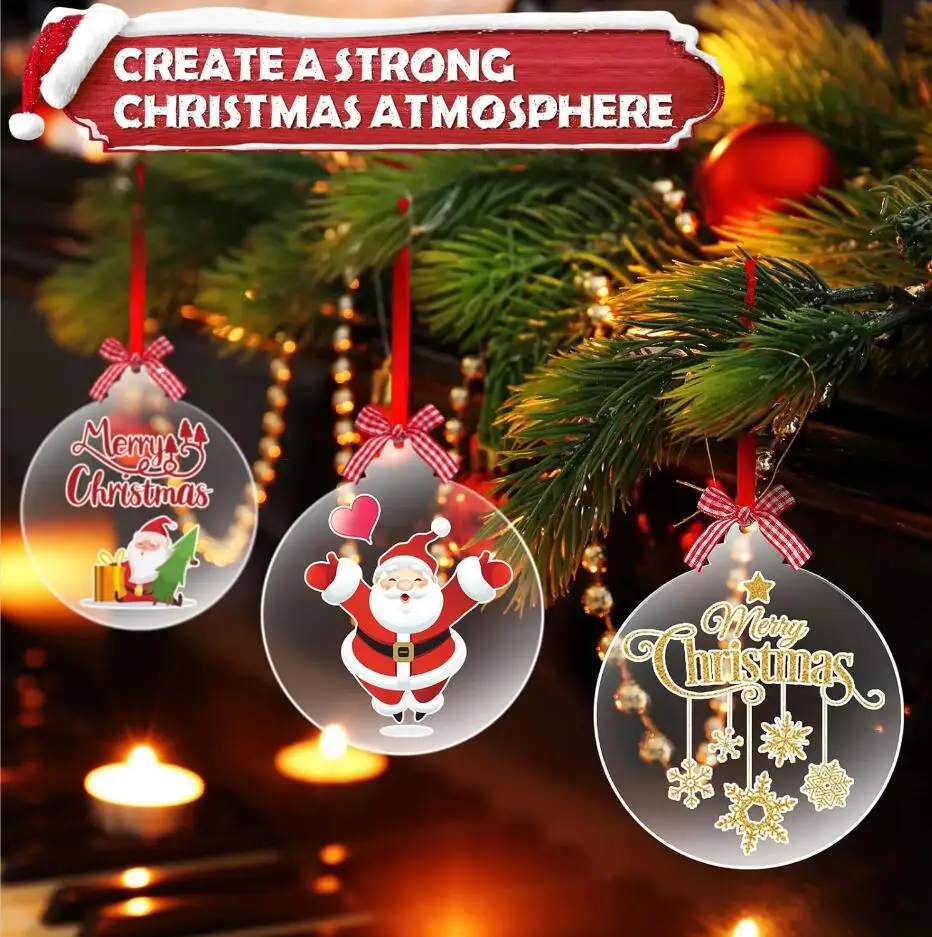 10pcs Acrylic Discs Christmas Tree Hanging Ornament DIY Blank Circle Xmas New Year Decor for Home Clear Bauble Ball Crafts