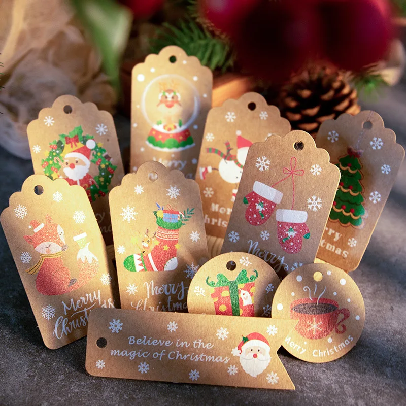 50pcs Merry Christmas Kraft Paper Tags DIY Gift Wrapping Decor Gift Card Xmas tree Hanging Label Christmas new year party favors